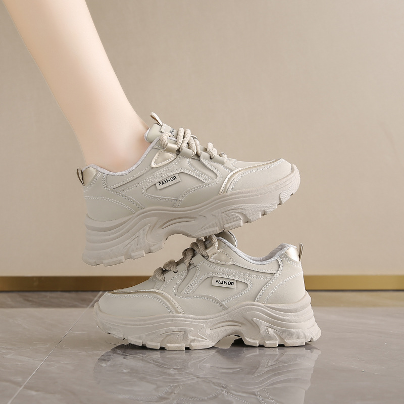 Women'S Shoes Running Sports - Damen-Leder-Low-Top-Papa-Schuhe, atmungsaktiv, Frühling und Herbst, lässig,