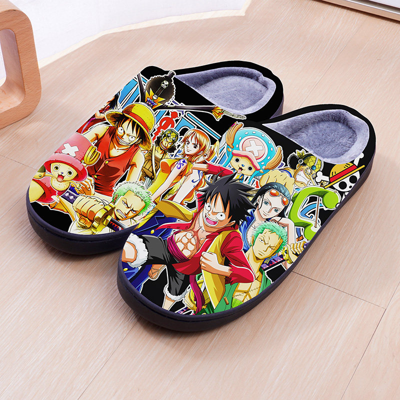 Women Shoes Logo - Anime One Piece Luffy Totenkopf-Logo-Druck Winter-Plüsch-Hausschuhe