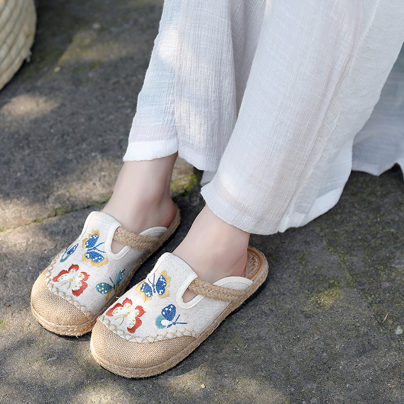 Women'S Shoes Vegan - 2025, Damen-Pantoletten, lässig, Leinen, handgefertigt, Stickerei,