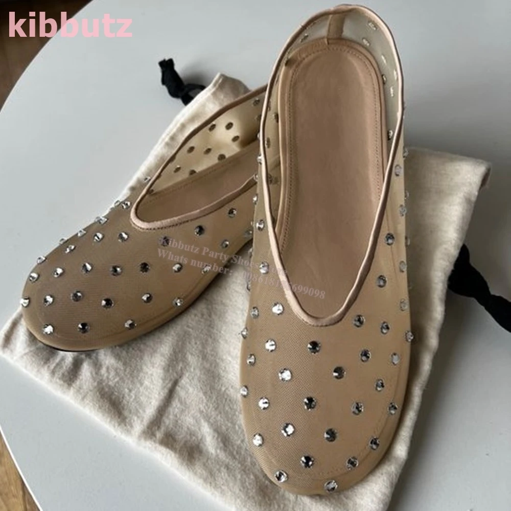Ballet Flat Women - Crystal Mesh Ballet Pumps mit runder