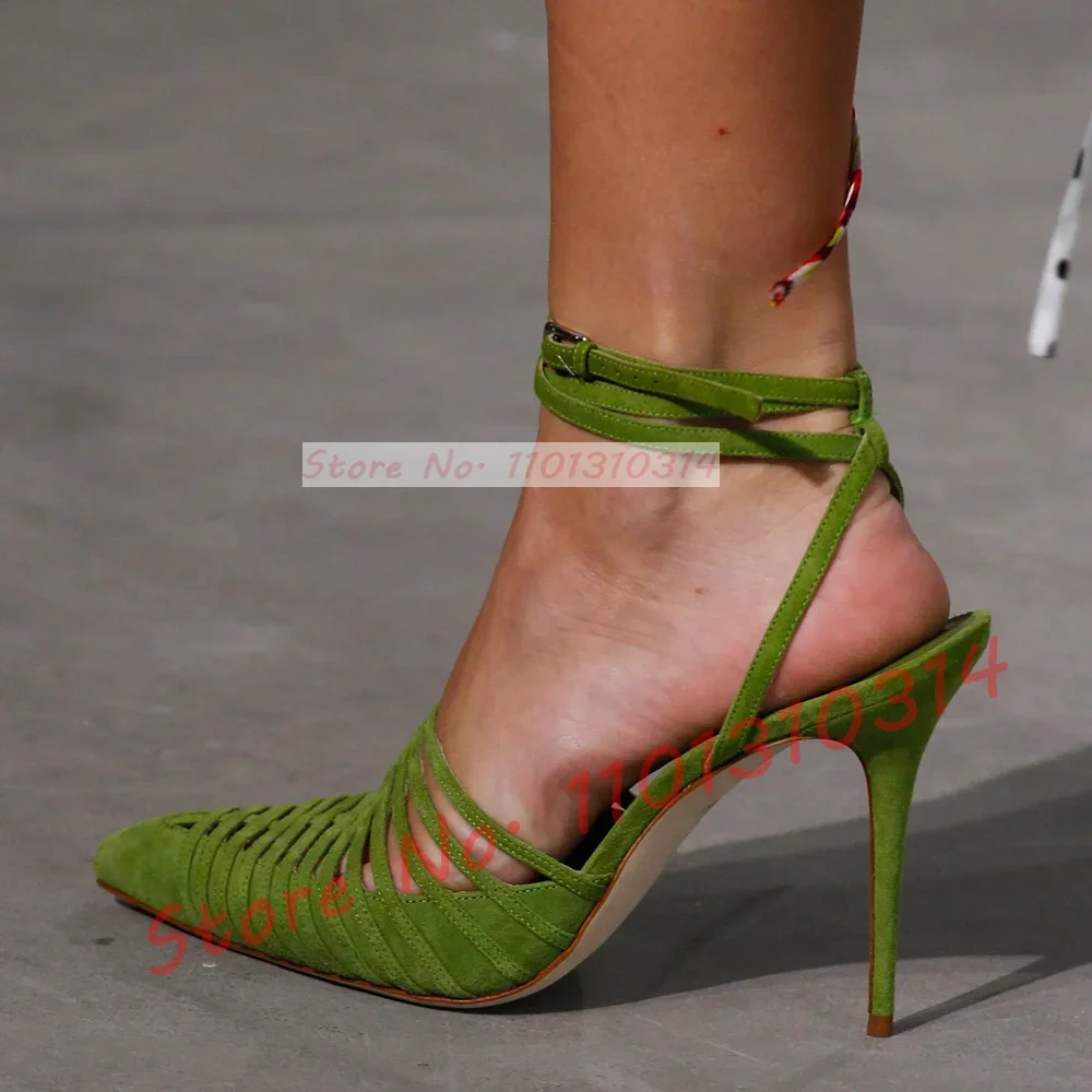 Women'S Shoes Vegan - Grüne vegane Wildleder Riemchens andalen Damen